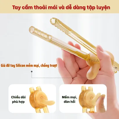 Đũa tập ăn cho bé, đũa tập gắp ăn, đũa ăn dặm trẻ em ăn cơm, tập gắp silicon an toàn cho bé từ 1 đến 6 tuổi - THEA