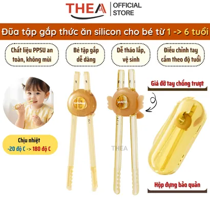 Đũa tập ăn cho bé, đũa tập gắp ăn, đũa ăn dặm trẻ em ăn cơm, tập gắp silicon an toàn cho bé từ 1 đến 6 tuổi - THEA