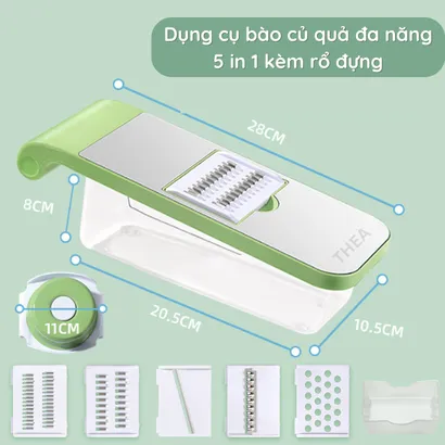 Bộ dụng cụ nạo bào sợi cắt lát rau củ quả đa năng kháng khuẩn kèm rổ 5 in 1 bảo vệ tay nhỏ gọn tiện ích –THEA kitchen