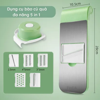 Bộ dụng cụ nạo bào sợi cắt lát rau củ quả đa năng kháng khuẩn kèm rổ 5 in 1 bảo vệ tay nhỏ gọn tiện ích –THEA kitchen