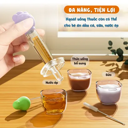Dụng cụ cho bé uống thuốc, Ống bón thuốc, sữa cho bé, ống bơm thuốc chống sặc đầu hút silicone - THEA