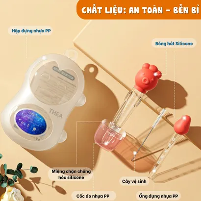 Dụng cụ cho bé uống thuốc, Ống bón thuốc, sữa cho bé, ống bơm thuốc chống sặc đầu hút silicone - THEA