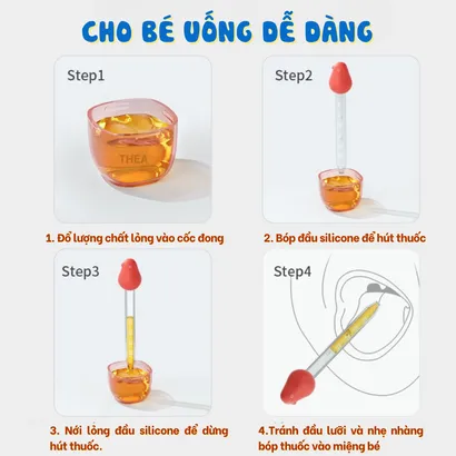 Dụng cụ cho bé uống thuốc, Ống bón thuốc, sữa cho bé, ống bơm thuốc chống sặc đầu hút silicone - THEA