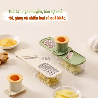 Dụng cụ nghiền tỏi, gừng, bộ nạo, bào sợi nhỏ, thái lát đa năng 3 in 1 mini kèm hộp đựng tiện lợi  - THEA
