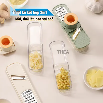 Dụng cụ nghiền tỏi, gừng, bộ nạo, bào sợi nhỏ, thái lát đa năng 3 in 1 mini kèm hộp đựng tiện lợi  - THEA
