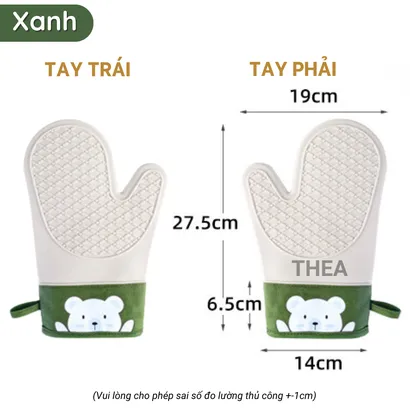 Găng tay lò nướng, bao tay silicone nấu ăn cách nhiệt, chống nóng, nhấc nồi, nướng bánh lò vi sóng - THEA