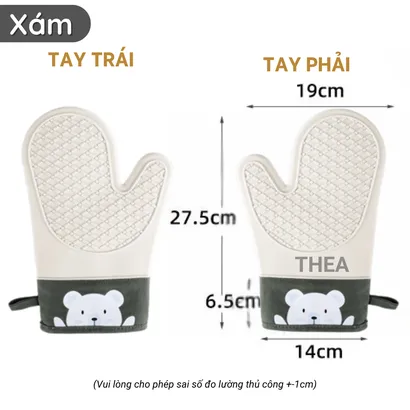 Găng tay lò nướng, bao tay silicone nấu ăn cách nhiệt, chống nóng, nhấc nồi, nướng bánh lò vi sóng - THEA