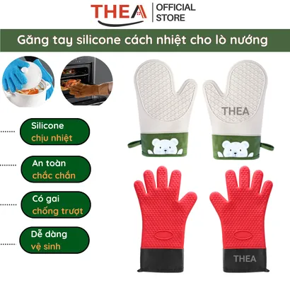 Găng tay lò nướng, bao tay silicone nấu ăn cách nhiệt, chống nóng, nhấc nồi, nướng bánh lò vi sóng - THEA