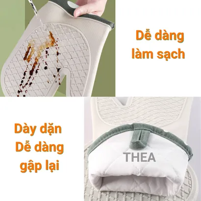Găng tay lò nướng, bao tay silicone nấu ăn cách nhiệt, chống nóng, nhấc nồi, nướng bánh lò vi sóng - THEA