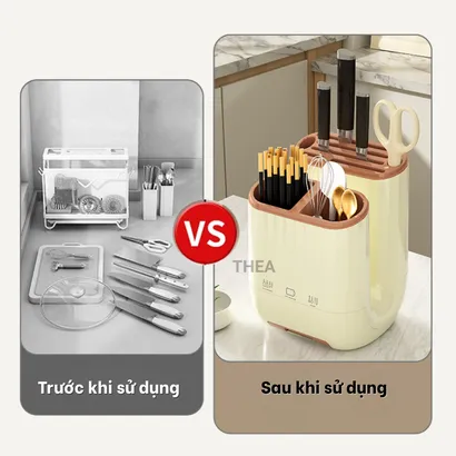 Giá để dao thớt kéo nhà bếp, Giá để đũa thìa nhà bếp, đồ đựng đũa muỗng có khay thoát nước - THEA