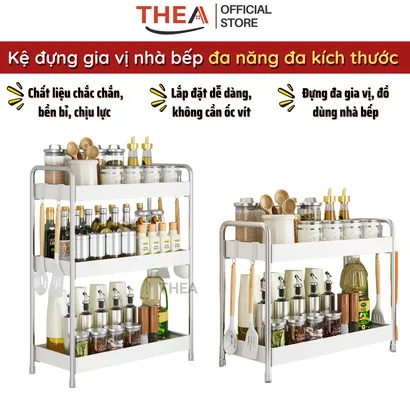 Kệ đựng gia vị nhà bếp inox đa năng 2 tầng, 3 tầng, Giá để gia vị, để đồ  nhà bếp nhỏ gọn đa kích thước - THEA