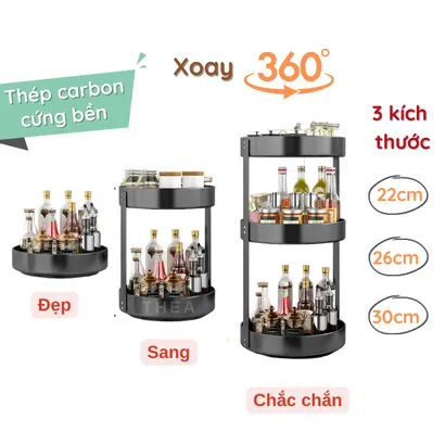 Kệ đựng gia vị tròn nhà bếp 2-3 tầng xoay 360 độ, giá kệ đa năng thông minh để gia vị, mĩ phẩm, để đồ tiết kiệm không gian - THEA kitchen