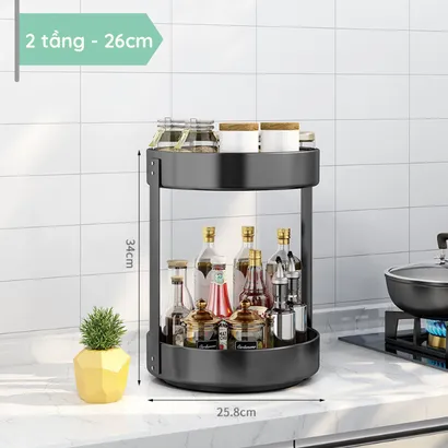 Kệ đựng gia vị tròn nhà bếp 2-3 tầng xoay 360 độ, giá kệ đa năng thông minh để gia vị, mĩ phẩm, để đồ tiết kiệm không gian - THEA kitchen