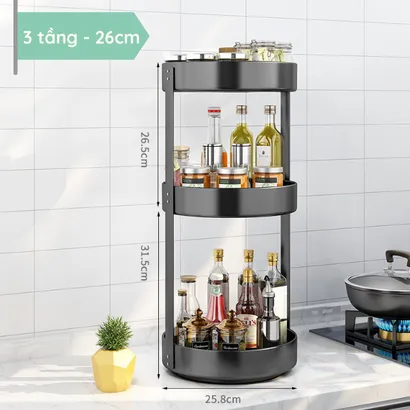 Kệ đựng gia vị tròn nhà bếp 2-3 tầng xoay 360 độ, giá kệ đa năng thông minh để gia vị, mĩ phẩm, để đồ tiết kiệm không gian - THEA kitchen