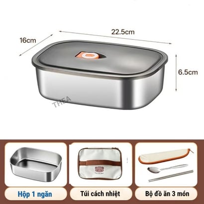Hộp đựng cơm văn phòng inox 304 chia 2 ngăn, hộp inox 304 có nắp đậy , Hộp đựng thực phẩm thức ăn chia ngăn tiện lợi - THEA