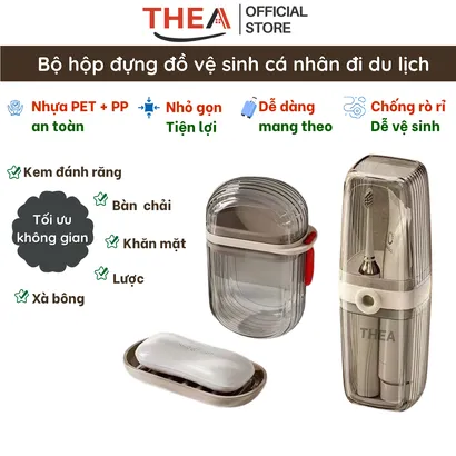 Hộp đựng bàn chải, kem đánh răng, hộp đựng xà phòng, xà bông cục đi du lịch có nắp, cốc đựng kem đánh răng - THEA