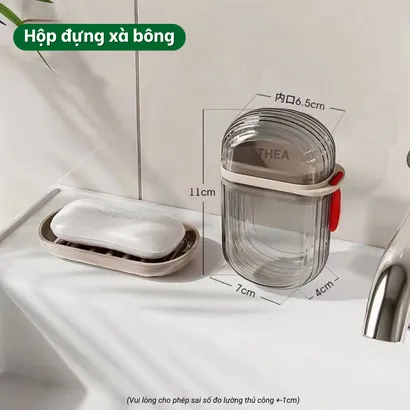 Hộp đựng bàn chải, kem đánh răng, hộp đựng xà phòng, xà bông cục đi du lịch có nắp, cốc đựng kem đánh răng - THEA