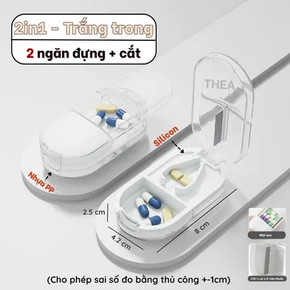 Hộp đựng chia thuốc mini, hộp chia thuốc 7 ngày, hộp thuốc kèm dụng cụ cắt nghiền thuốc viên nhỏ gọn 3 in 1 - THEA