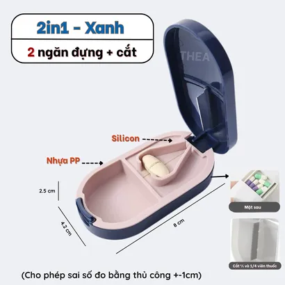 Hộp đựng chia thuốc mini, hộp chia thuốc 7 ngày, hộp thuốc kèm dụng cụ cắt nghiền thuốc viên nhỏ gọn 3 in 1 - THEA