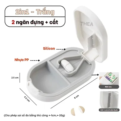 Hộp đựng chia thuốc mini, hộp chia thuốc 7 ngày, hộp thuốc kèm dụng cụ cắt nghiền thuốc viên nhỏ gọn 3 in 1 - THEA