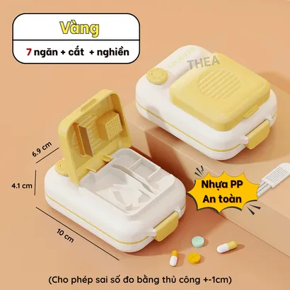 Hộp đựng chia thuốc mini, hộp chia thuốc 7 ngày, hộp thuốc kèm dụng cụ cắt nghiền thuốc viên nhỏ gọn 3 in 1 - THEA