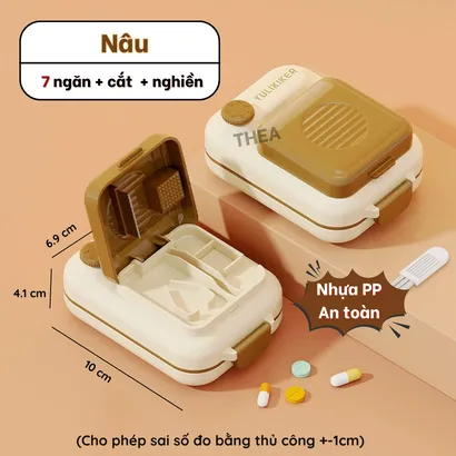 Hộp đựng chia thuốc mini, hộp chia thuốc 7 ngày, hộp thuốc kèm dụng cụ cắt nghiền thuốc viên nhỏ gọn 3 in 1 - THEA