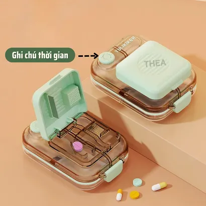 Hộp đựng chia thuốc mini, hộp chia thuốc 7 ngày, hộp thuốc kèm dụng cụ cắt nghiền thuốc viên nhỏ gọn 3 in 1 - THEA