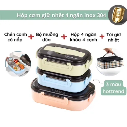 Hộp đựng cơm giữ nhiệt văn phòng inox 304, Khay đựng cơm văn phòng 1500ml, 2000ml 4 ngăn – THEA KITCHEN