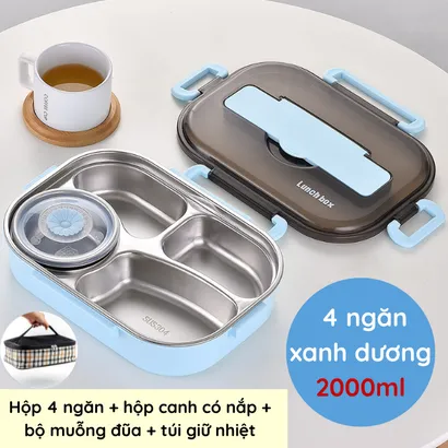 Hộp đựng cơm giữ nhiệt văn phòng inox 304, Khay đựng cơm văn phòng 1500ml, 2000ml 4 ngăn – THEA KITCHEN
