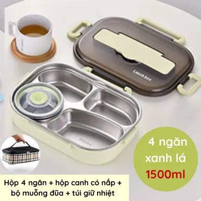 Hộp đựng cơm giữ nhiệt văn phòng inox 304, Khay đựng cơm văn phòng 1500ml, 2000ml 4 ngăn – THEA KITCHEN