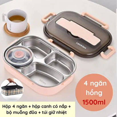 Hộp đựng cơm giữ nhiệt văn phòng inox 304, Khay đựng cơm văn phòng 1500ml, 2000ml 4 ngăn – THEA KITCHEN