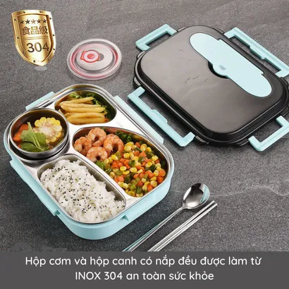 Hộp đựng cơm giữ nhiệt văn phòng inox 304, Khay đựng cơm văn phòng 1500ml, 2000ml 4 ngăn – THEA KITCHEN