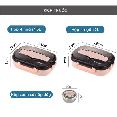 Hộp đựng cơm giữ nhiệt văn phòng inox 304, Khay đựng cơm văn phòng 1500ml, 2000ml 4 ngăn – THEA KITCHEN