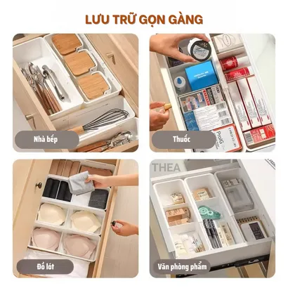 Hộp đựng đồ chia ngăn đa năng, Khay chia ngăn kéo tủ bếp, Hộp chia ngăn hộc tủ đựng tất vớ, đồ lót, mỹ phẩm - THEA