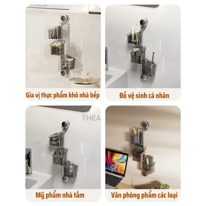 Hộp đựng gia vị, hành tỏi nhà bếp, giá treo để đồ đa năng hút chân không nhà bếp, nhà tắm, giỏ đựng gia vị hành tỏi-THEA