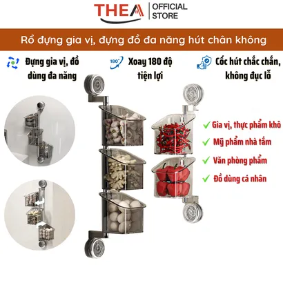 Hộp đựng gia vị, hành tỏi nhà bếp, giá treo để đồ đa năng hút chân không nhà bếp, nhà tắm, giỏ đựng gia vị hành tỏi-THEA