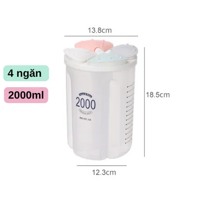 Hộp nhựa đựng ngũ cốc, thực phẩm khô chia 4 ngăn dày dặn đẹp - THEA KITCHEN