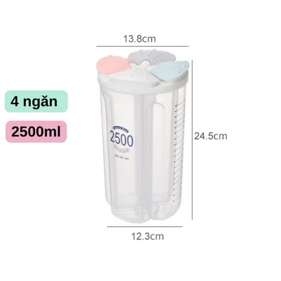 Hộp nhựa đựng ngũ cốc, thực phẩm khô chia 4 ngăn dày dặn đẹp - THEA KITCHEN