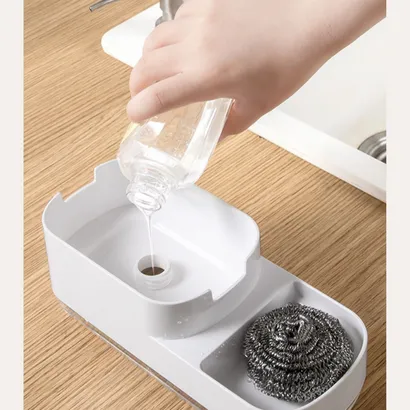 Hộp khay đựng nước rửa chén [nâng cấp 4 in 1] tự động thông minh kết hợp đựng nước rửa tay, bọt biển,cước,khăn lau- THEA