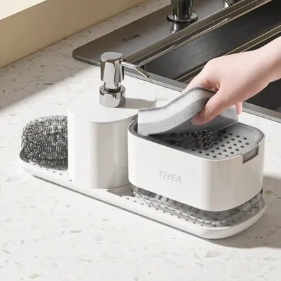 Hộp khay đựng nước rửa chén [nâng cấp 4 in 1] tự động thông minh kết hợp đựng nước rửa tay, bọt biển,cước,khăn lau- THEA