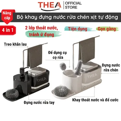 Hộp khay đựng nước rửa chén [nâng cấp 4 in 1] tự động thông minh kết hợp đựng nước rửa tay, bọt biển,cước,khăn lau- THEA