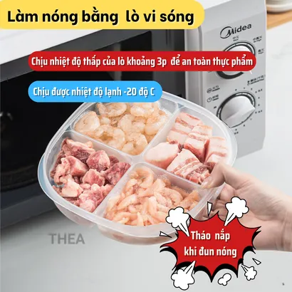 Hộp đựng thực phẩm, hộp nhựa bảo quản có nắp chia 4 ngăn đựng đồ ăn trữ đông tủ lạnh - THEA