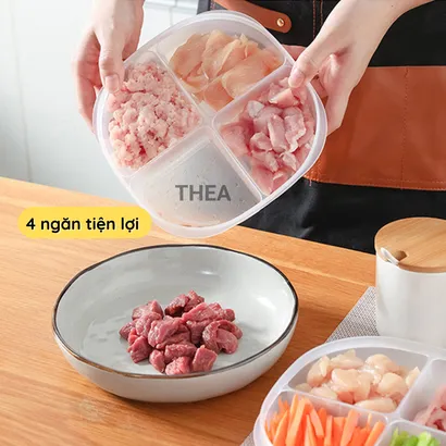 Hộp đựng thực phẩm, hộp nhựa bảo quản có nắp chia 4 ngăn đựng đồ ăn trữ đông tủ lạnh - THEA