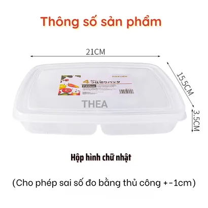 Hộp đựng thực phẩm, hộp nhựa bảo quản có nắp chia 4 ngăn đựng đồ ăn trữ đông tủ lạnh - THEA