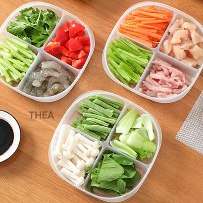 Hộp đựng thực phẩm, hộp nhựa bảo quản có nắp chia 4 ngăn đựng đồ ăn trữ đông tủ lạnh - THEA