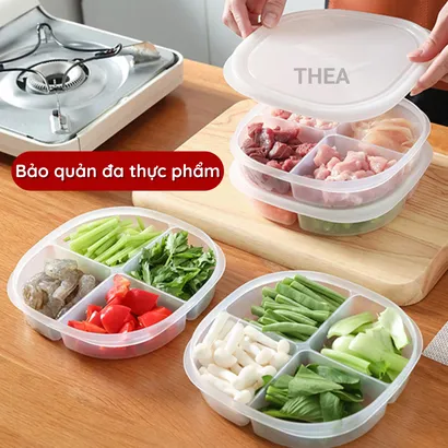 Hộp đựng thực phẩm, hộp nhựa bảo quản có nắp chia 4 ngăn đựng đồ ăn trữ đông tủ lạnh - THEA