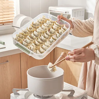 Hộp nhựa đựng thực phẩm, bánh bao, há cảo, chả giò tủ lạnh nhiều tầng, hộp bảo quản thực phẩm có vòng ghi chú thời gian -THEA KITCHEN