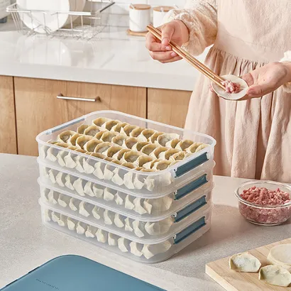 Hộp nhựa đựng thực phẩm, bánh bao, há cảo, chả giò tủ lạnh nhiều tầng, hộp bảo quản thực phẩm có vòng ghi chú thời gian -THEA KITCHEN