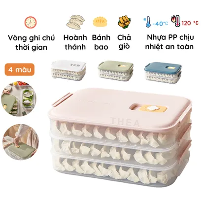 Hộp nhựa đựng thực phẩm, bánh bao, há cảo, chả giò tủ lạnh nhiều tầng, hộp bảo quản thực phẩm có vòng ghi chú thời gian -THEA KITCHEN