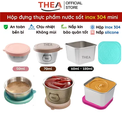 Hộp inox 304 có nắp đậy đựng nước chấm, hũ đựng nước sốt, thực phẩm, trái cây mini kín - THEA